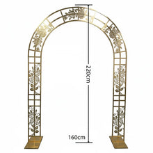 Load image into Gallery viewer, gold metal arch wedding backdrop with rose carving for ceremony and event decor