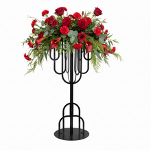 Load image into Gallery viewer, Black metal table centerpieces with red flowers