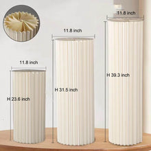 Load image into Gallery viewer, Three-tier paper cylinder stands holding wedding cake and floral arrangements