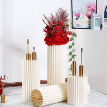 Load image into Gallery viewer, Set of 3 foldable paper cylinder stands in white for party decorations