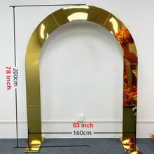 Load image into Gallery viewer, Gold stainless steel wedding arch backdrop with floral decorations for luxury events