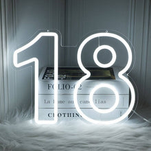 Load image into Gallery viewer, Premium white Number 18 LED neon sign - reusable birthday party decoration with easy installation