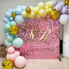 Load image into Gallery viewer, Stunning pink shimmer wall backdrop for a bridal shower