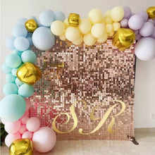 Load image into Gallery viewer, Rose gold shimmer wall backdrop panels for engagement and wedding decor