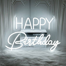 Load image into Gallery viewer, Happy Birthday LED neon sign in white light - premium custom party decoration for events and celebrations