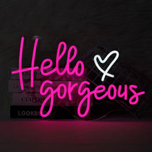 Load image into Gallery viewer, Hello Gorgeous white LED neon sign for party and home decorations - 17x12 inch customizable