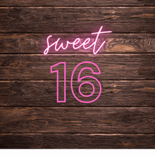Load image into Gallery viewer, Hot pink Sweet 16 LED neon sign - premium birthday party decor with multiple color options