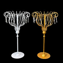Load image into Gallery viewer, Gold and white wedding table centerpiece with large paper flowers, 39 inch tall party decoration
