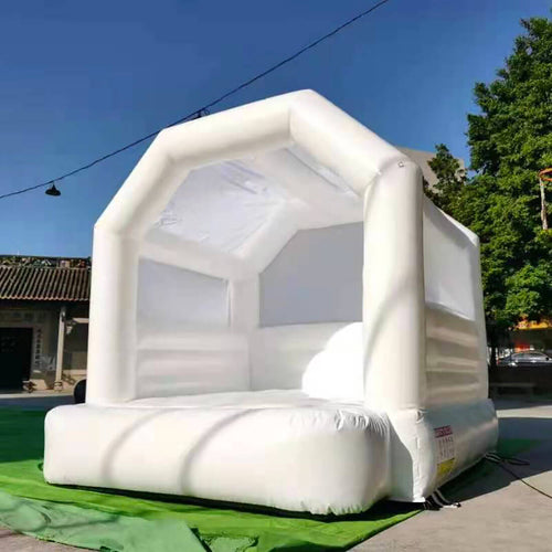 white bounce house party decorations