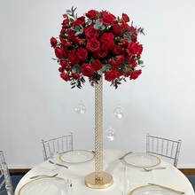Load image into Gallery viewer, Gold crystal flower centerpiece with reflective crystal elements for elegant indoor wedding events
