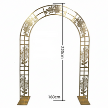 Load image into Gallery viewer, Gold metal arch wedding backdrop stand with floral design for events
