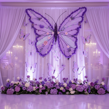 Load image into Gallery viewer, Optimized purple butterfly backdrop - event setting

