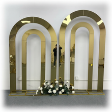 Load image into Gallery viewer, Premium gold arch stand for wedding backdrop with floral decoration
