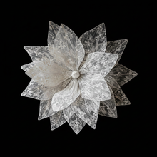 Load image into Gallery viewer, Oversized white lace giant paper flower wall decor mounted on beige wall, perfect for wedding backdrops and event styling
