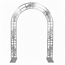 Load image into Gallery viewer, Silver metal arch wedding backdrop with rose carving for ceremony and event decor
