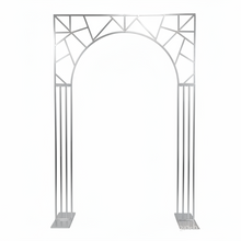 Load image into Gallery viewer, Silver metal arch wedding backdrop stand for elegant events and parties
