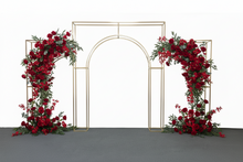 Load image into Gallery viewer, Wedding arch backdrop with red flower decor for ceremony and events
