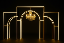 Load image into Gallery viewer, Wedding arch with yellow LED strips and crystal chandelier
