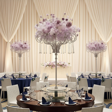 Load image into Gallery viewer, Gold and white wedding table centerpiece 39 inches tall with elegant paper flowers for luxury party decorations
