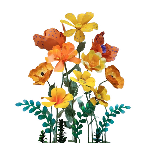 Paper flower arrangement event backdrop retail display 