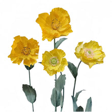 Load image into Gallery viewer, Giant yellow paper poppy flowers set for summer weddings, parties and photo backdrops - handcrafted premium event decor
