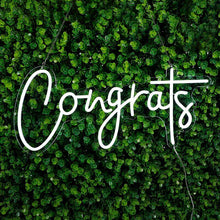 Load image into Gallery viewer, congrats led neon sign in white for birthday celebration
