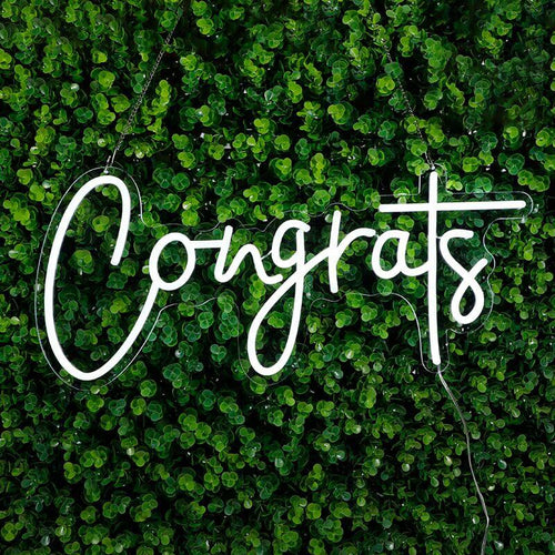 congrats led neon sign in white for birthday celebration