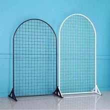 Load image into Gallery viewer, White and gold metal grid arch backdrop 6.6ft for wedding ceremony, party decoration and photo booth - premium reusable event decor 
