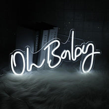 Load image into Gallery viewer, Oh Baby LED neon sign in white light - premium acrylic baby shower decoration
