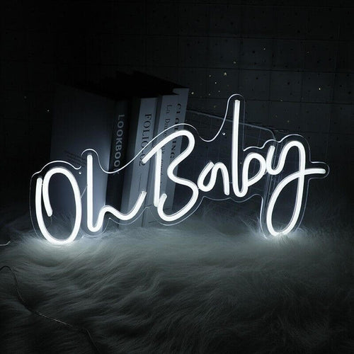 Oh baby led neon sign in white for baby shower