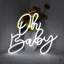 Load image into Gallery viewer, Oh Baby neon sign for kids birthday party - customizable LED event decor
