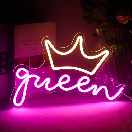 queen crown led neon sign in hot pink 
