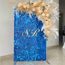 Load image into Gallery viewer, Navy blue shimmer wall backdrop for a retirement party
