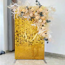 Load image into Gallery viewer, Golden shimmer wall backdrop for event rentals

