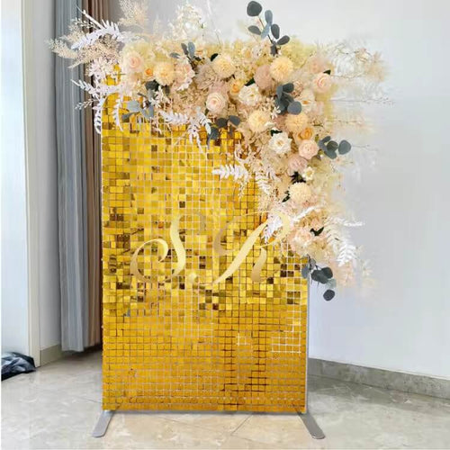 Golden shimmer wall backdrop for event rentals