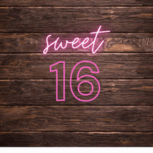 Load image into Gallery viewer, Hot pink Sweet 16 led neon sign 
