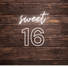 Load image into Gallery viewer, Sweet 16 led neon sign for a birthday party
