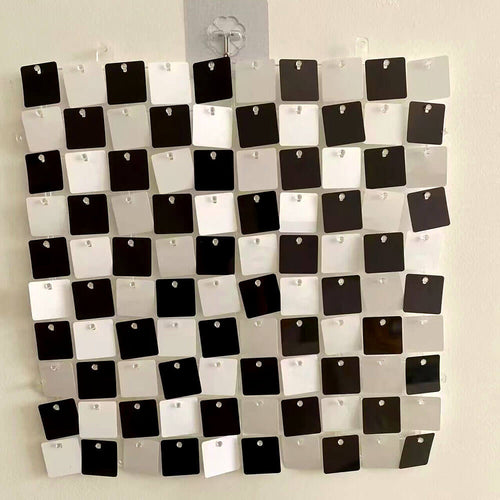 black and white grid shimmer wall backdrop for boys party